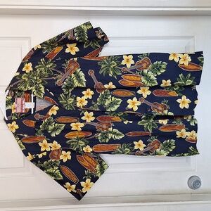 RJC Hawaiian Shirt Men Large Surf Boards Flower Ukuleles